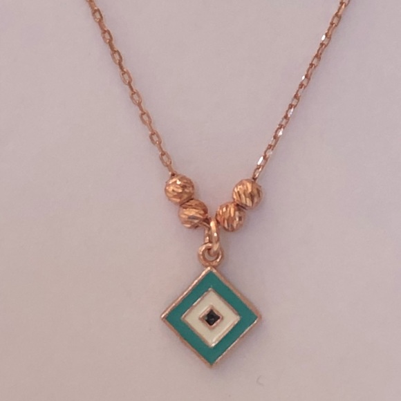 🧿925 Silver necklace diamond shape aqua evileye - Picture 2 of 2